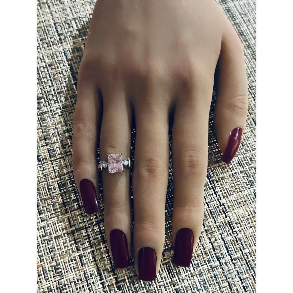 Emerald Cut‎ Pink/White Stone Ring